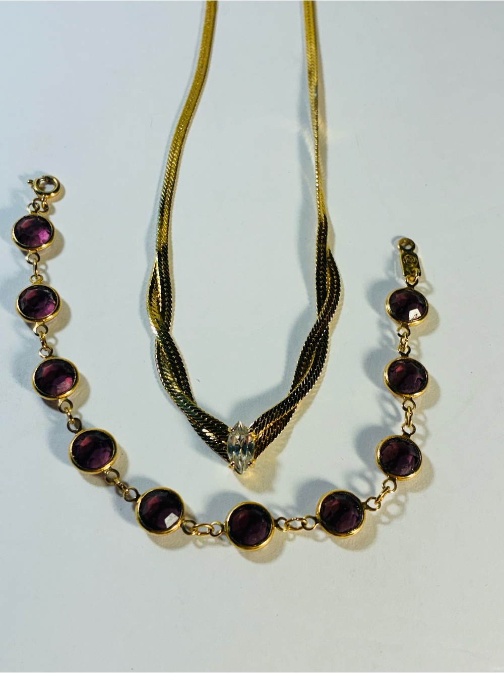 Vintage Swarovski Purple Bracelet & Gold Necklace Marked SP